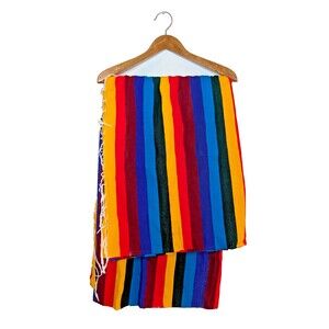 Vtg Pueblo Blanket Striped Bright Rainbow El Paso Saddle Blanket Co 57x81